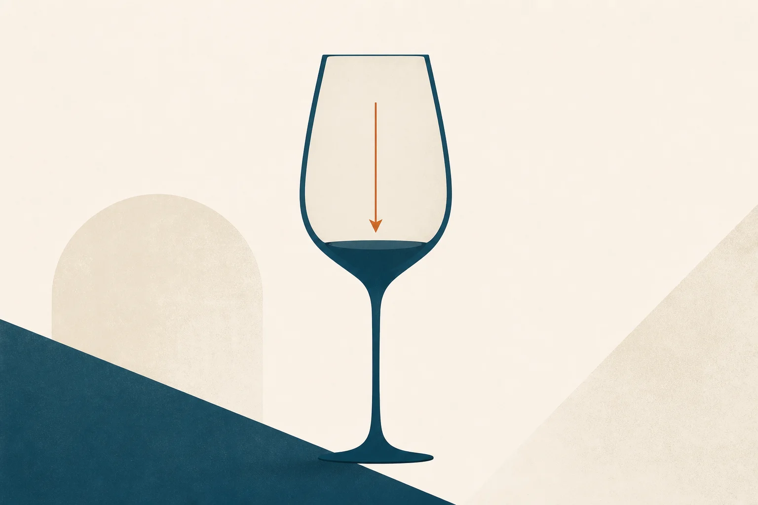 A teal wine-glass silhouette with a low liquid level and a downward orange arrow, illustrating reduced alcohol interest on GLP-1 drugs.