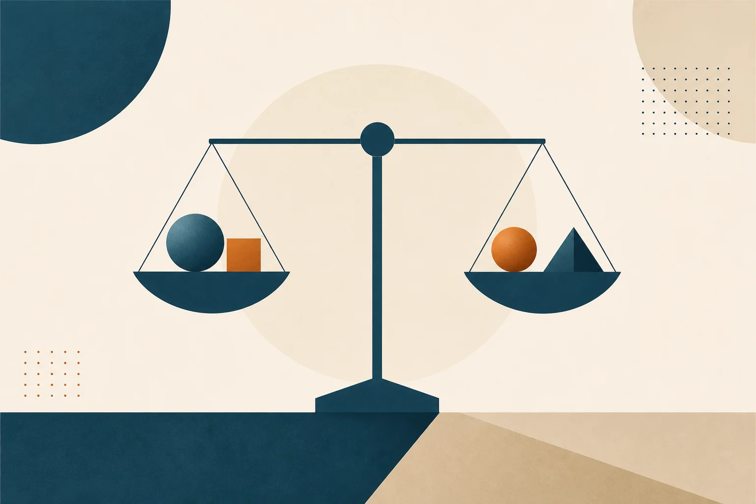 A teal balance-scale glyph weighing two abstract forms, illustrating the balanced evidence on GLP-1 drugs and cancer risk.