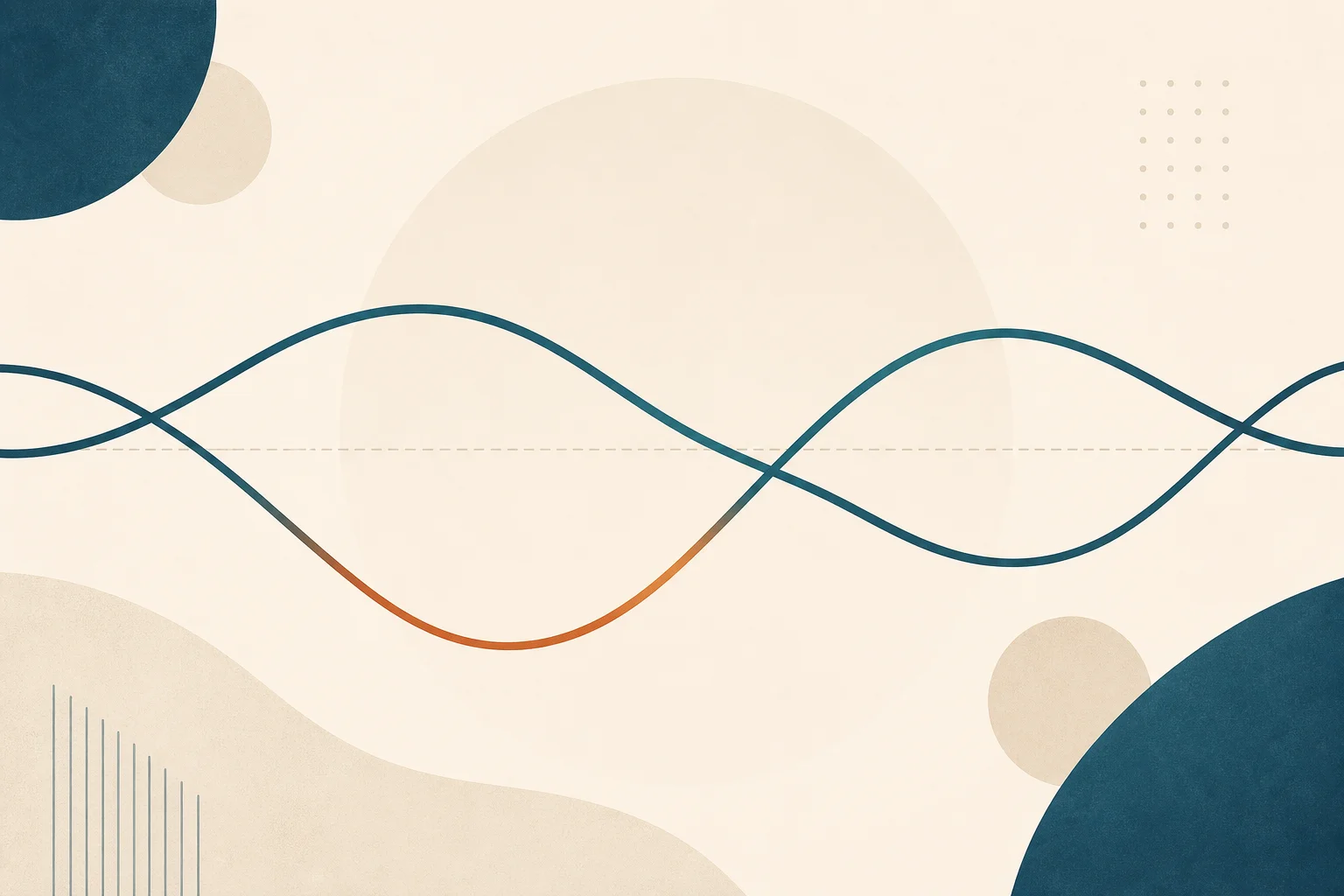 Two teal hormone waves crossing a threshold, one dipping in orange, illustrating menopause and GLP-1 drugs.