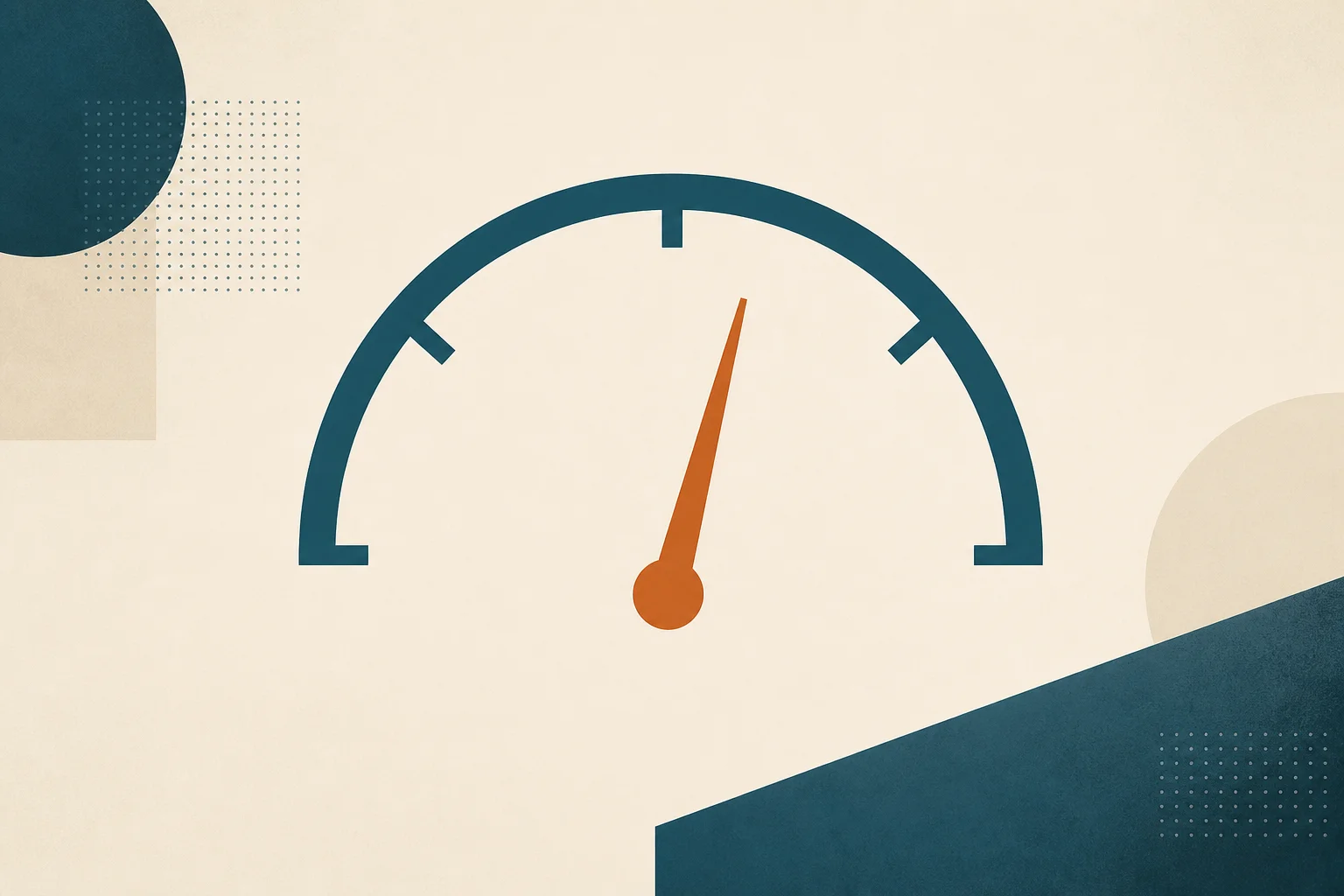 A teal fuel-gauge with the needle in a mid zone in orange, no numbers, illustrating eating enough calories on GLP-1 drugs.
