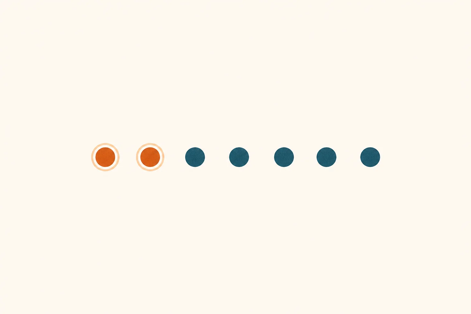 A row of seven teal day-marks with the first two accented orange, illustrating the first week on a GLP-1 drug.