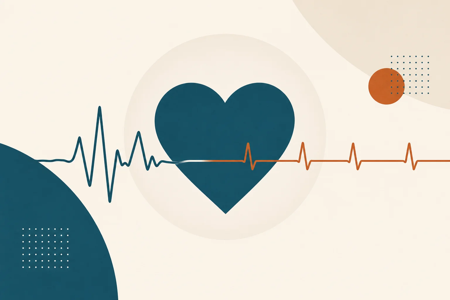 A teal heart with a steadying orange pulse line, illustrating heart-failure benefit shown in STEP-HFpEF.