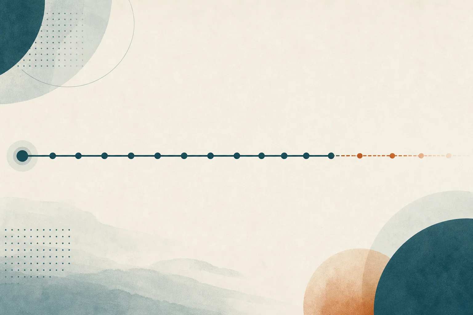 A teal timeline of steady points fading into an orange dashed end, illustrating long-term GLP-1 safety data.