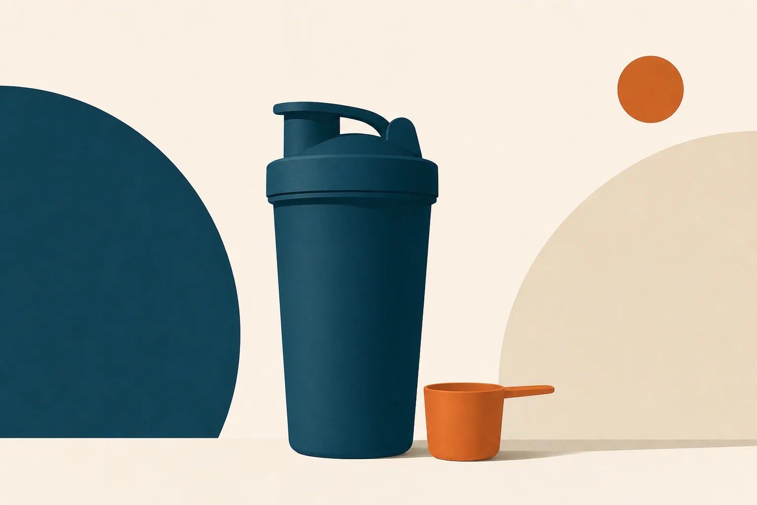 A teal shaker bottle with an orange scoop, illustrating protein supplements on GLP-1 drugs.
