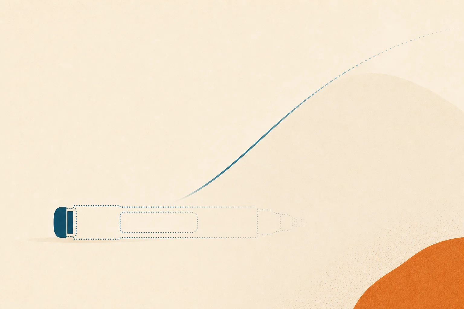 Two converging teal paths and a fading pen beside a weight line rebounding in orange, illustrating stopping Zepbound.